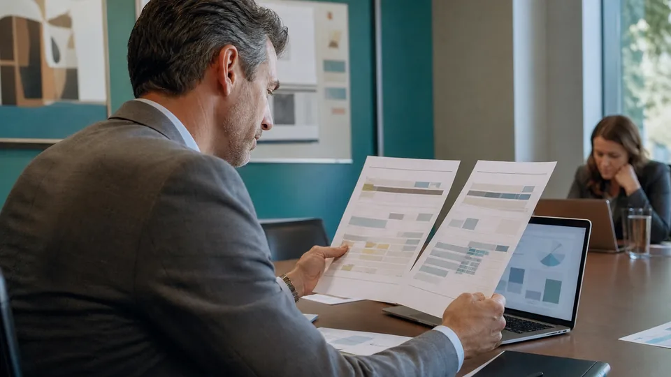 Operations director comparing per-resolution costs for customer service AI vendors in a meeting room